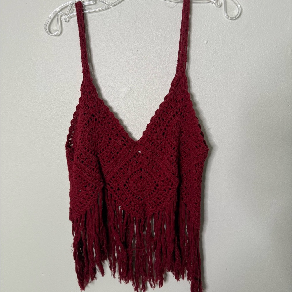 Deep Red Crochet Top - Picture 2 of 3